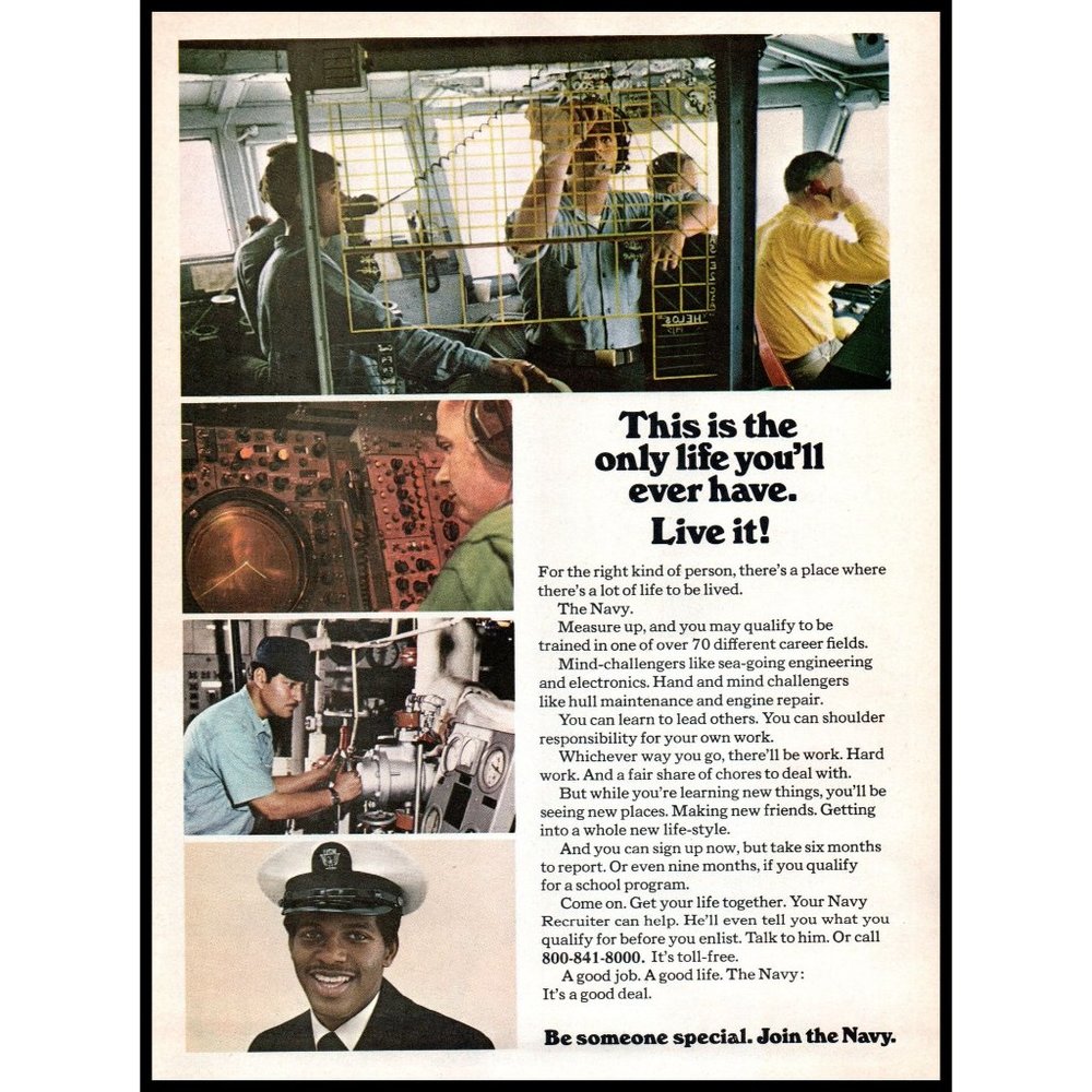 1974 US Navy Recruiter Recruiting Vintage Print Ad Ship Bridge Radar Wall Art